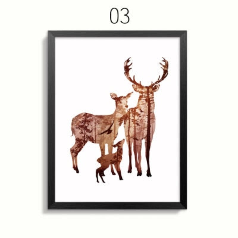 Abstract Deer Family Animals - Canvas Wall Art Painting | Bowlift