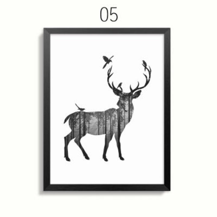 Abstract Deer Family Animals - Canvas Wall Art Painting | Bowlift