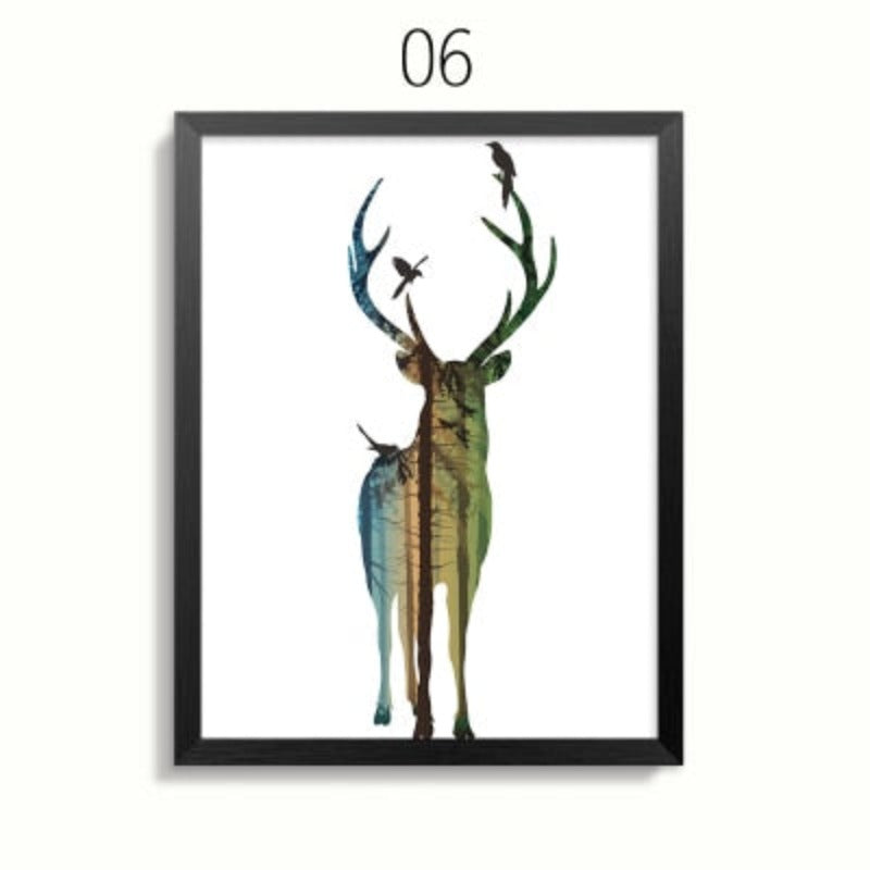 Abstract Deer Family Animals - Canvas Wall Art Painting | Bowlift