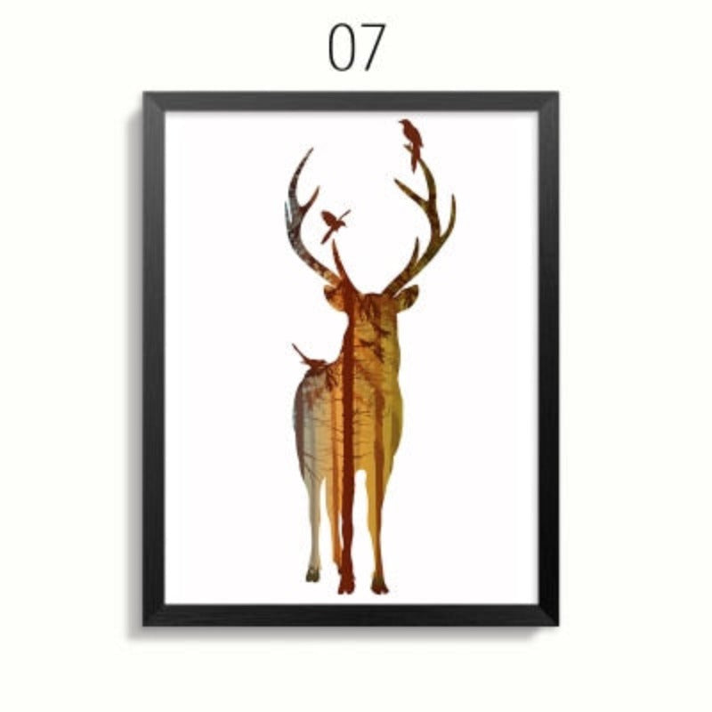 Abstract Deer Family Animals - Canvas Wall Art Painting | Bowlift