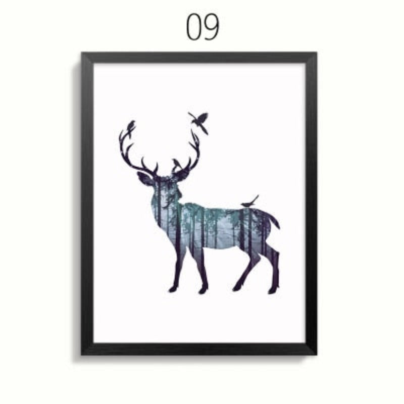 Abstract Deer Family Animals - Canvas Wall Art Painting | Bowlift