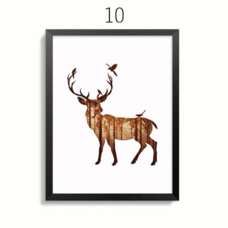 Abstract Deer Family Animals - Canvas Wall Art Painting | Bowlift