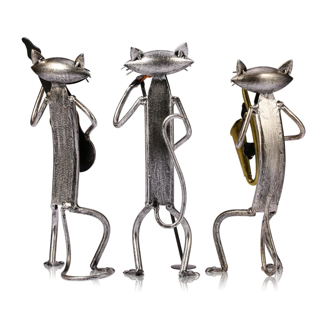 3 Mini Musician Cats Modern Sculpture | Bowlift