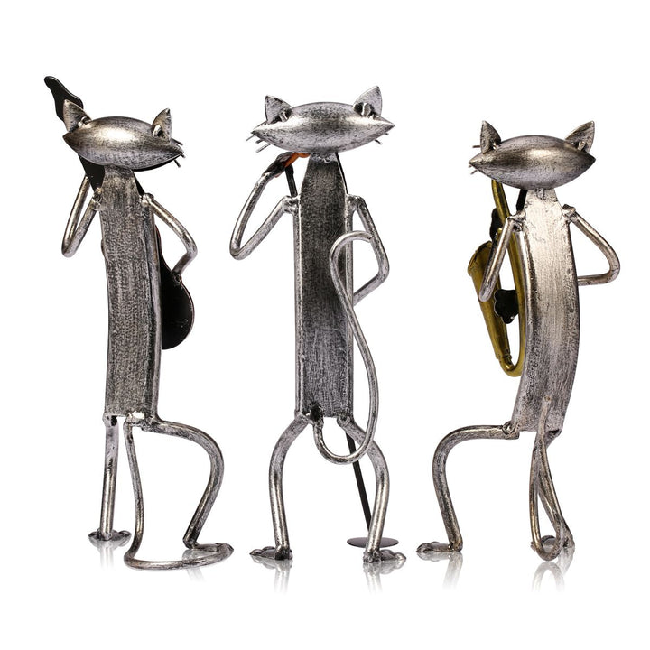 3 Mini Musician Cats Modern Sculpture | Bowlift