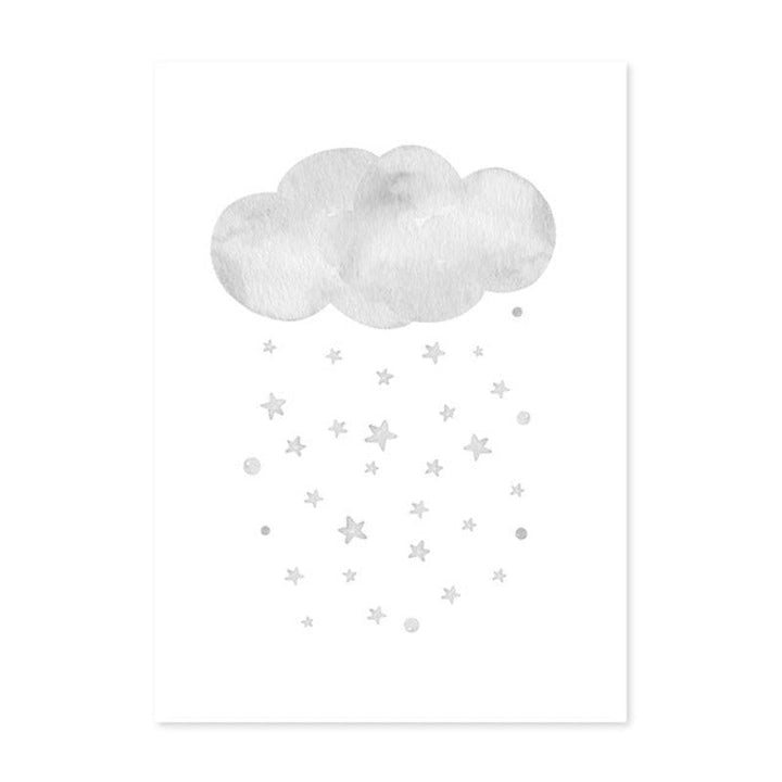 Grey Moon Stars Cloud Nursery - Canvas Wall Art Painting | Bowlift
