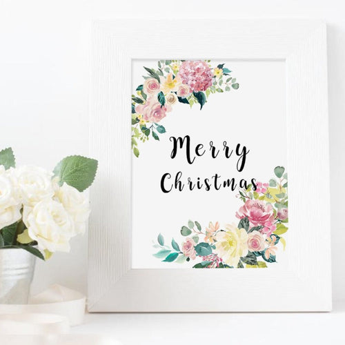 Floral Welcome Sign Poster - Canvas Wall Art Painting | Bowlift