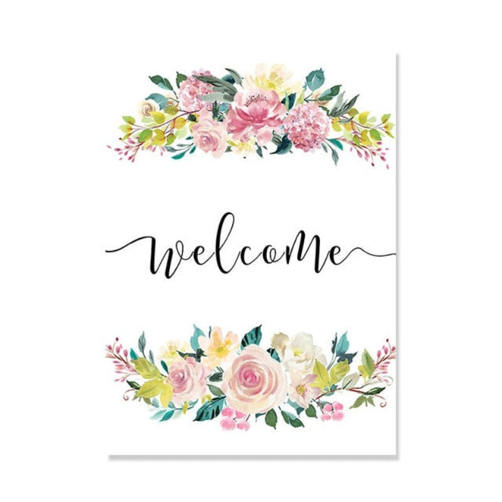 Floral Welcome Sign Poster - Canvas Wall Art Painting | Bowlift
