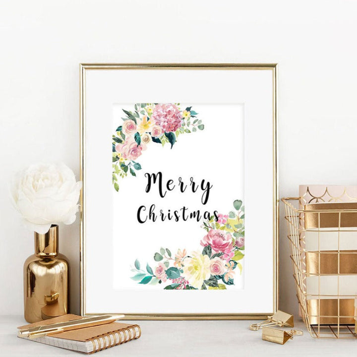 Floral Welcome Sign Poster - Canvas Wall Art Painting | Bowlift