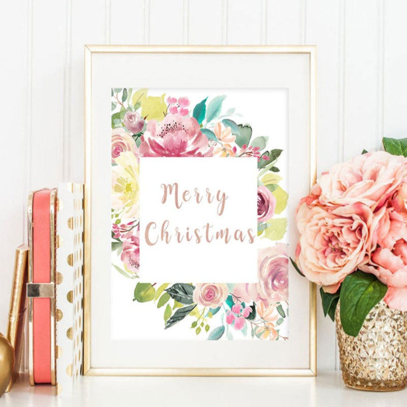 Floral Welcome Sign Poster - Canvas Wall Art Painting | Bowlift