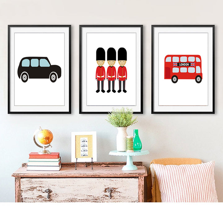 London Bus Theme Nursery Decor - Canvas Wall Art Painting | Bowlift