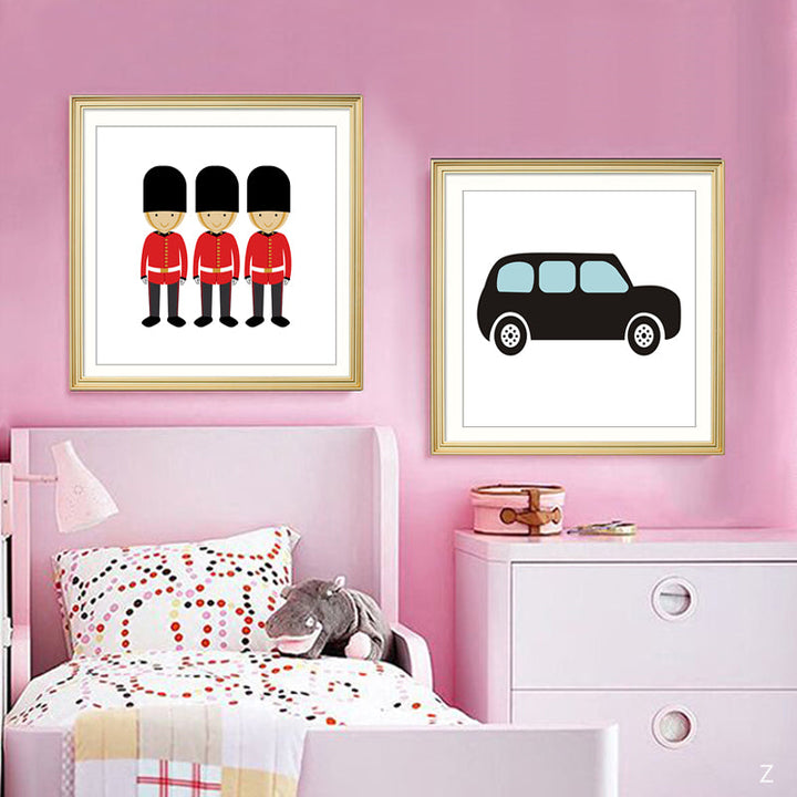 London Bus Theme Nursery Decor - Canvas Wall Art Painting | Bowlift