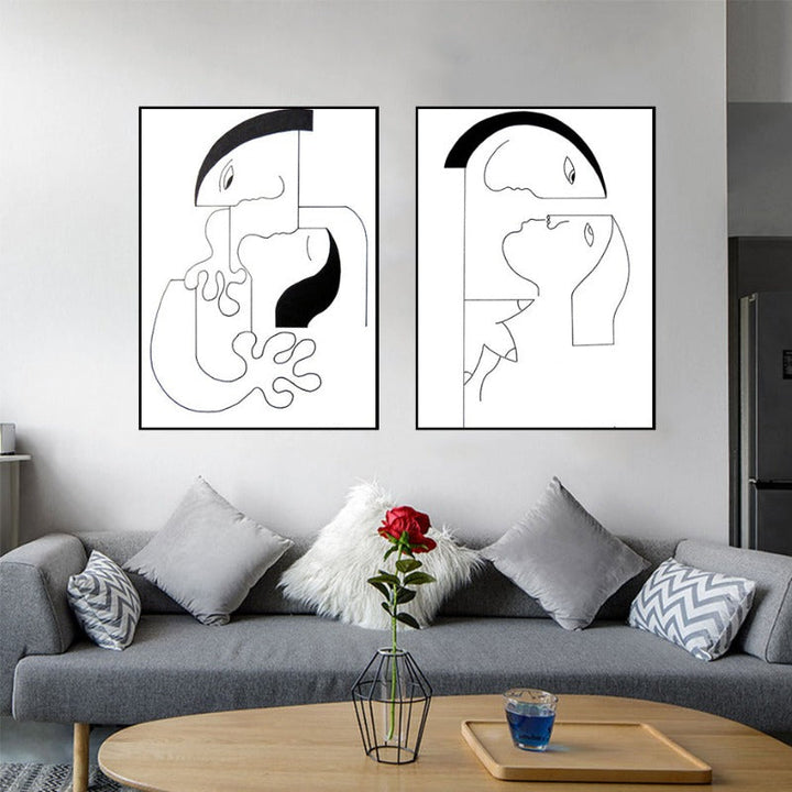 Minimalist Abstract Black White Couple Figure - Canvas Wall Art Painting | Bowlift