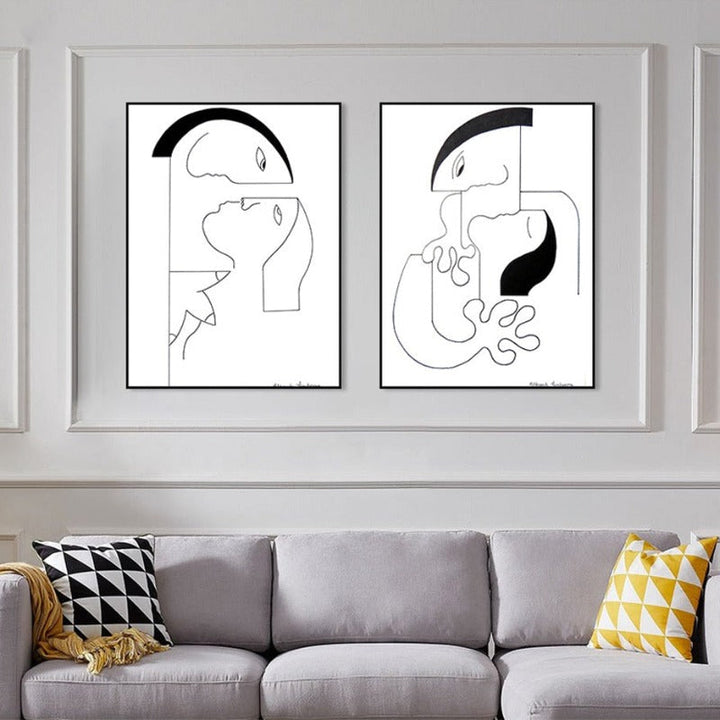 Minimalist Abstract Black White Couple Figure - Canvas Wall Art Painting | Bowlift