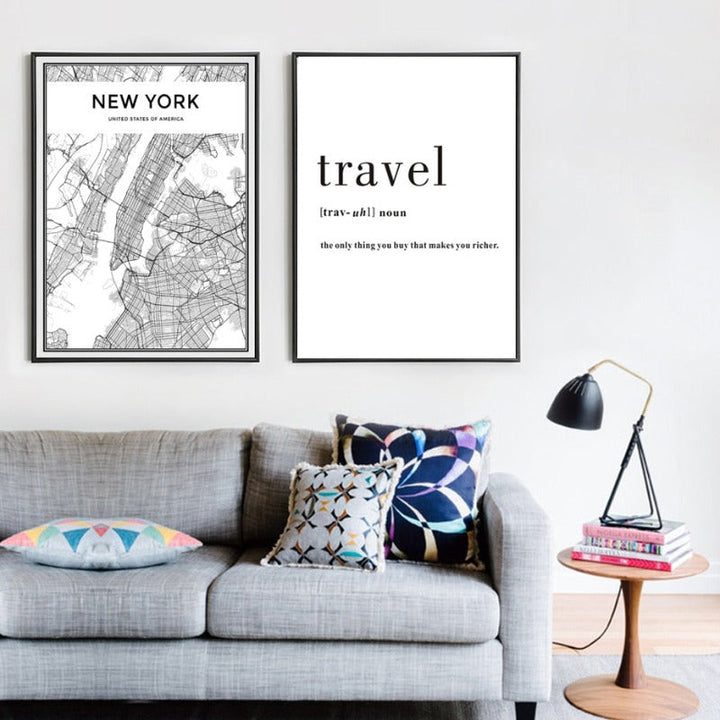Modern City Maps Travel Contour - Canvas Wall Art Painting | Bowlift