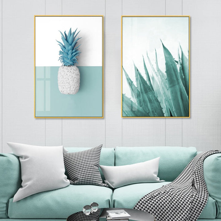 Mint Green Pineapple Plants Prints Nordic Wall Art  - Canvas Wall Art Painting | Bowlift
