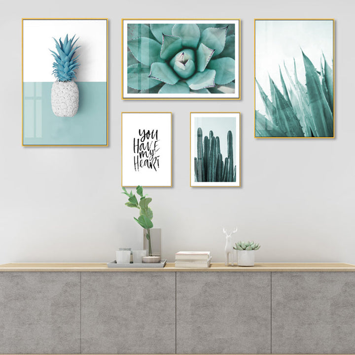Mint Green Pineapple Plants Prints Nordic Wall Art  - Canvas Wall Art Painting | Bowlift