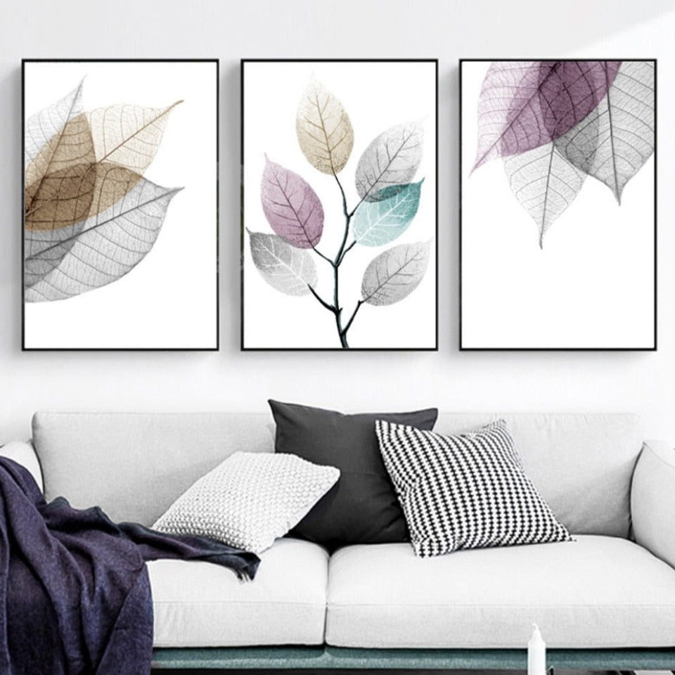 Scandinavian Abstract Transparent Leaves - Canvas Wall Art Painting | Bowlift