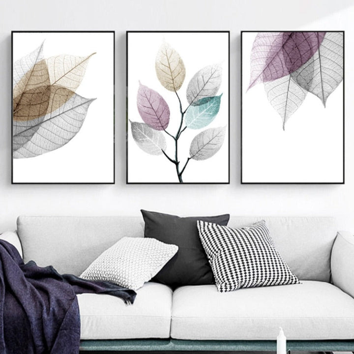Scandinavian Abstract Transparent Leaves - Canvas Wall Art Painting | Bowlift