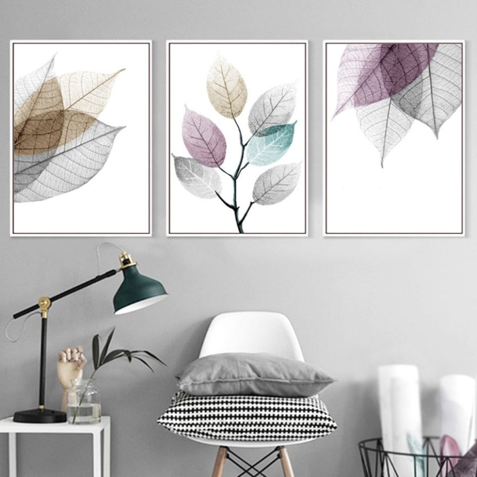 Scandinavian Abstract Transparent Leaves - Canvas Wall Art Painting | Bowlift