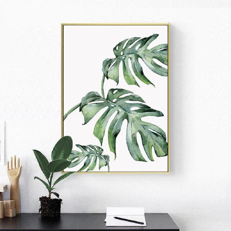 Watercolor Green Tropical Plants - Canvas Wall Art Painting | Bowlift