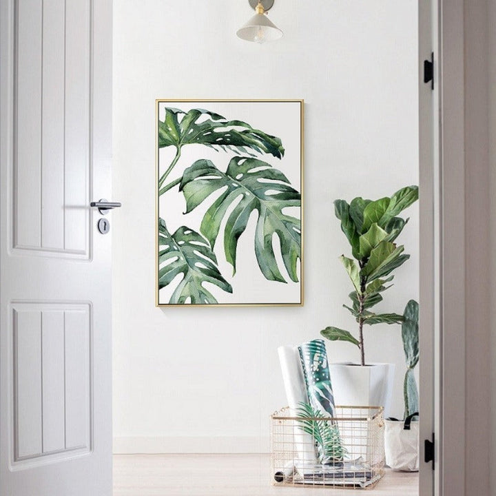 Watercolor Green Tropical Plants - Canvas Wall Art Painting | Bowlift