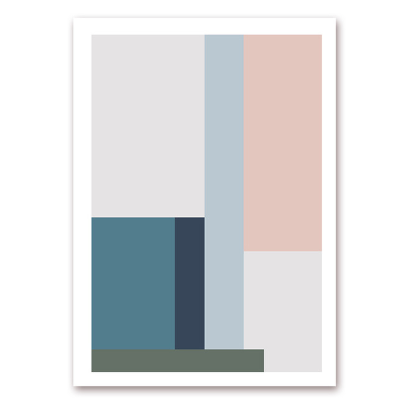 Minimalist Abstract Geometric Pink Blue - Canvas Wall Art Painting | Bowlift