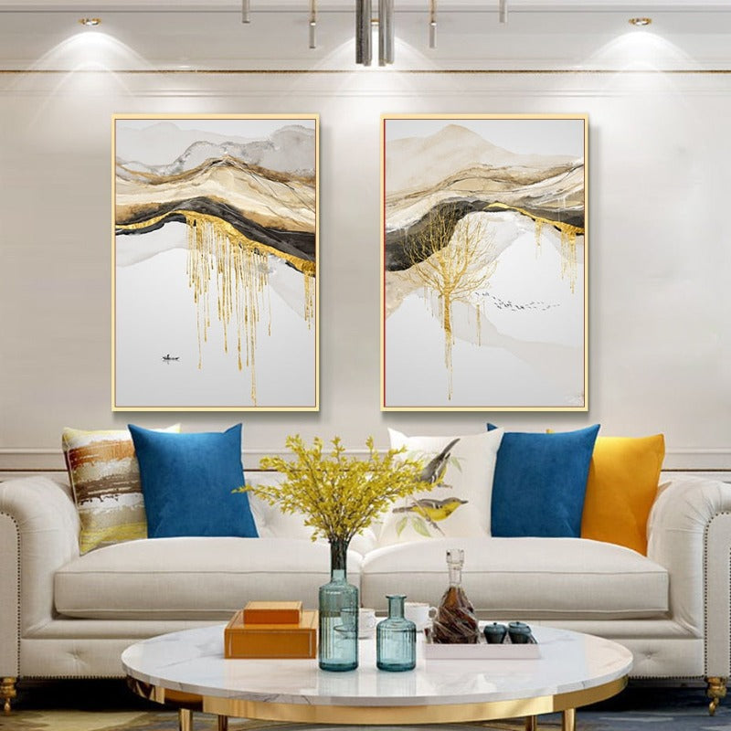 Gold Mountain Landscape - Canvas Wall Art Painting | Bowlift