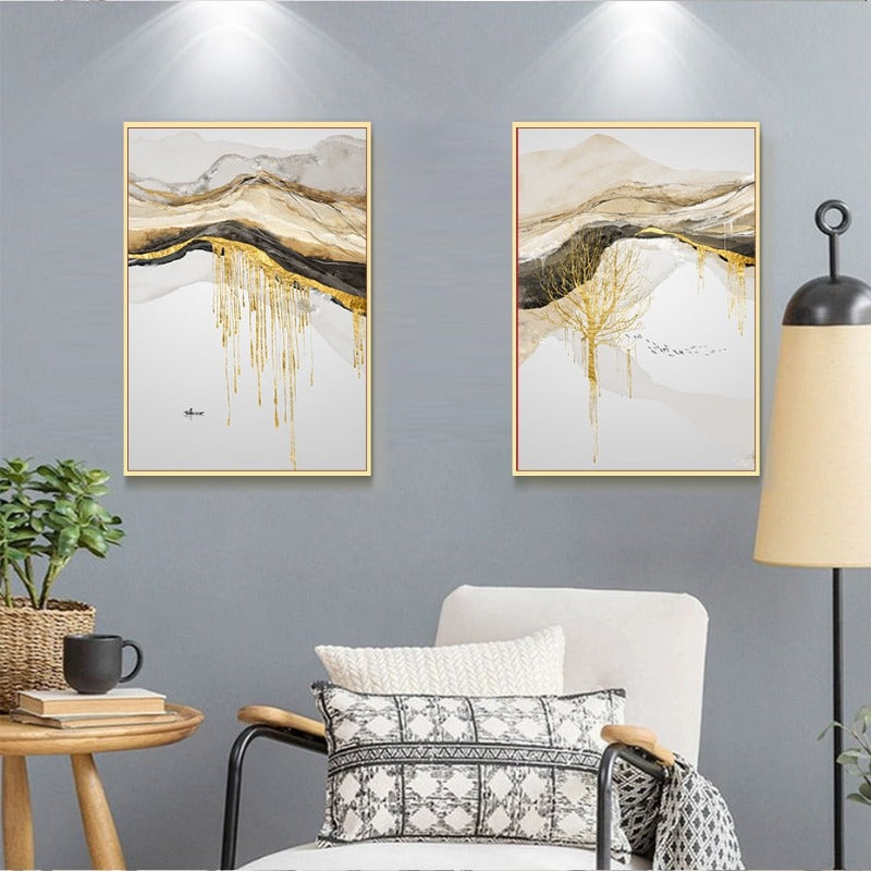 Gold Mountain Landscape - Canvas Wall Art Painting | Bowlift