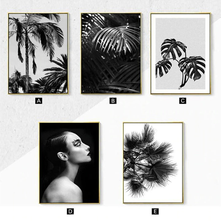 Modern Palm Coconut Tree Prints Black - Canvas Wall Art Painting | Bowlift