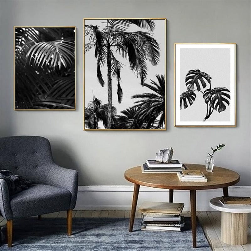 Modern Palm Coconut Tree Prints Black - Canvas Wall Art Painting | Bowlift