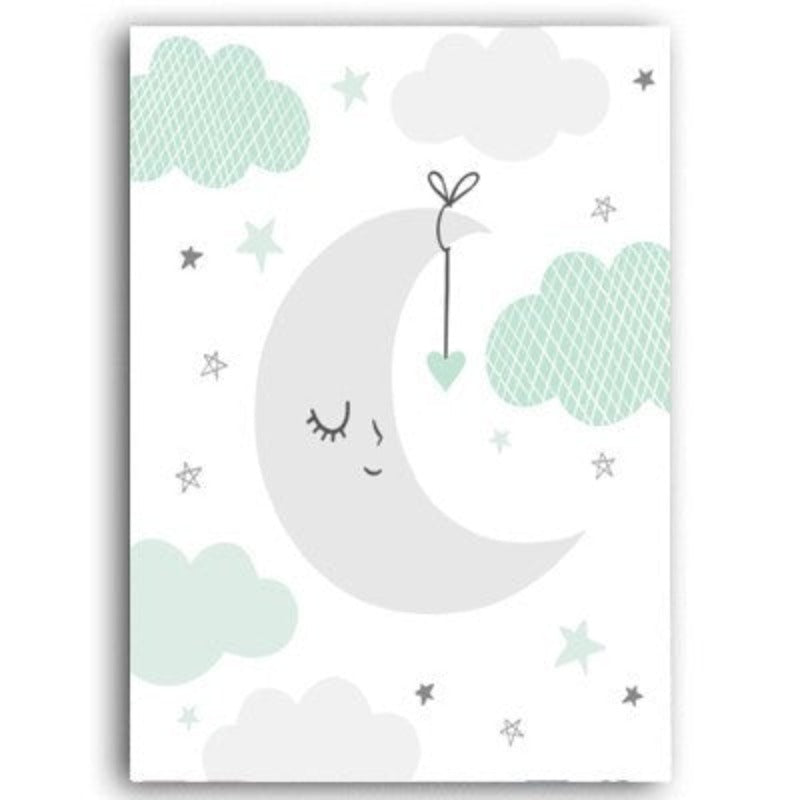 Mint Green Woodland Animals - Canvas Wall Art Painting | Bowlift