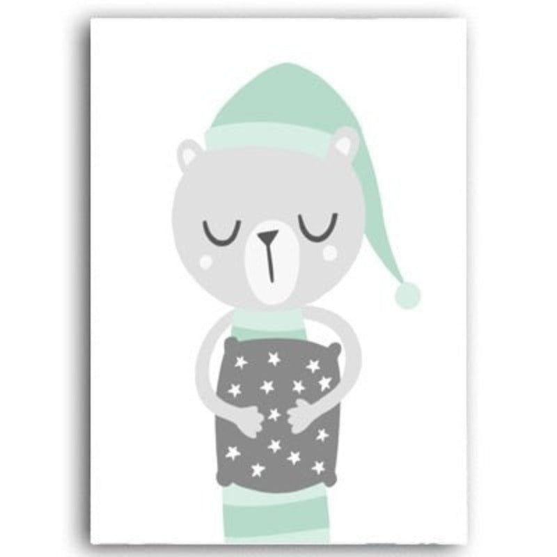 Mint Green Woodland Animals - Canvas Wall Art Painting | Bowlift