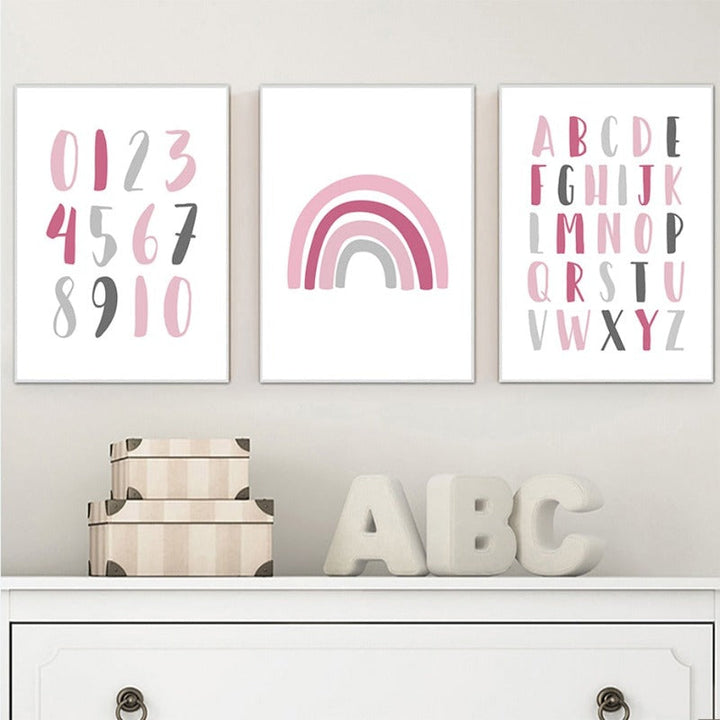 Modern Rainbow Alphabet Nursery  - Canvas Wall Art Painting | Bowlift