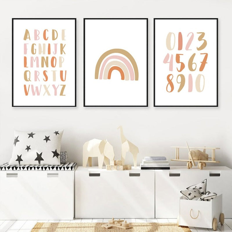 Modern Rainbow Alphabet Nursery  - Canvas Wall Art Painting | Bowlift