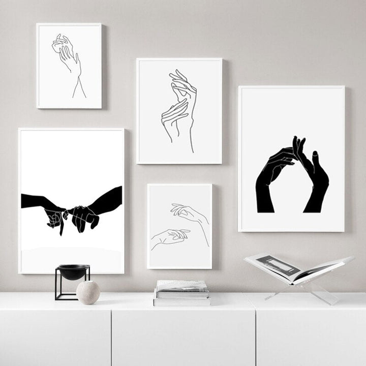 Hands Line Minimalist - Canvas Wall Art Painting | Bowlift