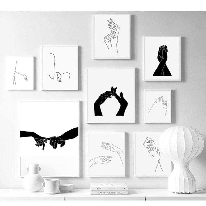 Hands Line Minimalist - Canvas Wall Art Painting | Bowlift