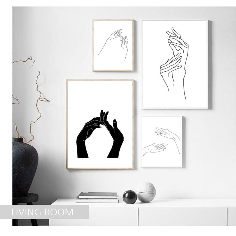 Hands Line Minimalist - Canvas Wall Art Painting | Bowlift