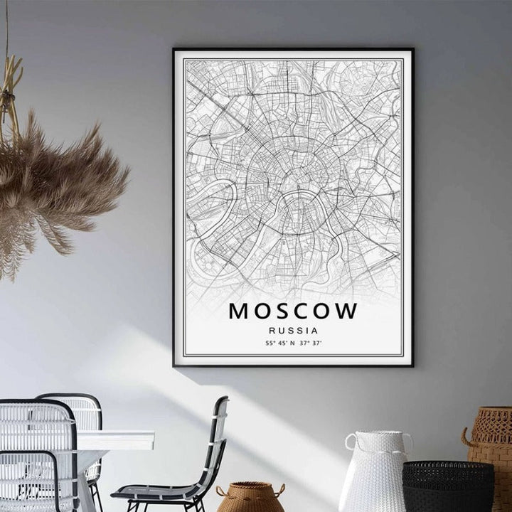 Moscow St Petersburg City Map Russia  - Canvas Wall Art Painting | Bowlift