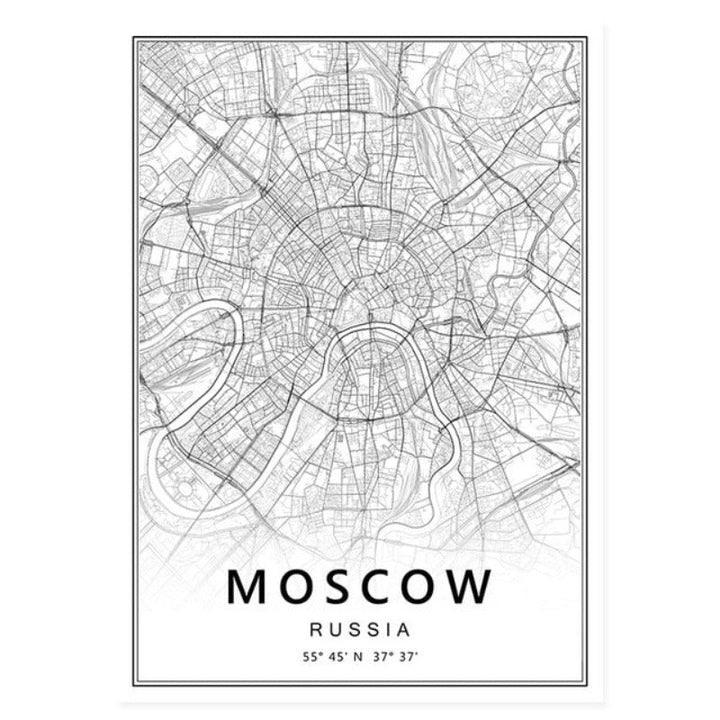 Moscow St Petersburg City Map Russia  - Canvas Wall Art Painting | Bowlift