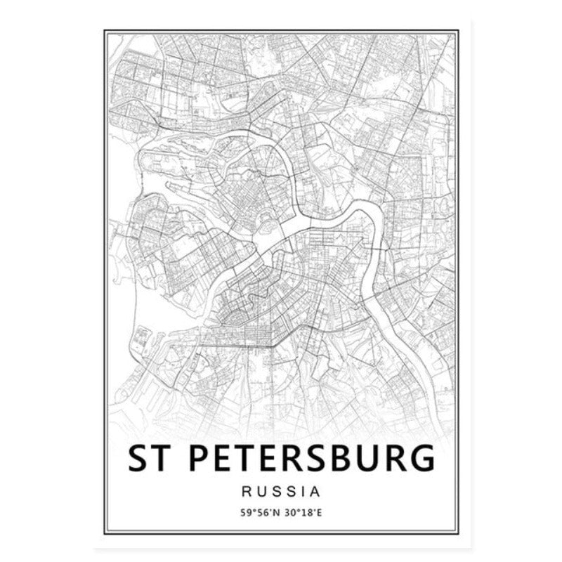 Moscow St Petersburg City Map Russia  - Canvas Wall Art Painting | Bowlift