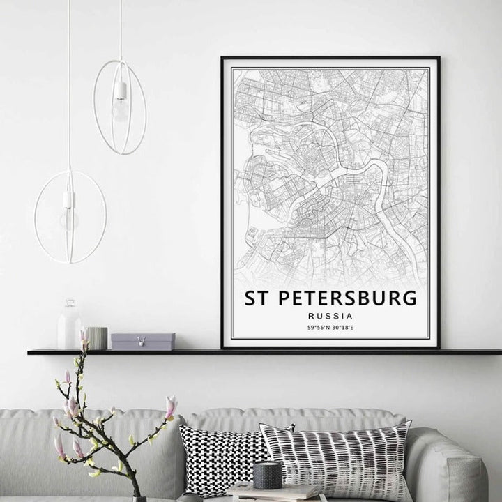 Moscow St Petersburg City Map Russia  - Canvas Wall Art Painting | Bowlift