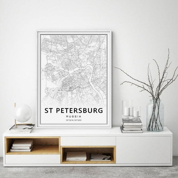 Moscow St Petersburg City Map Russia  - Canvas Wall Art Painting | Bowlift