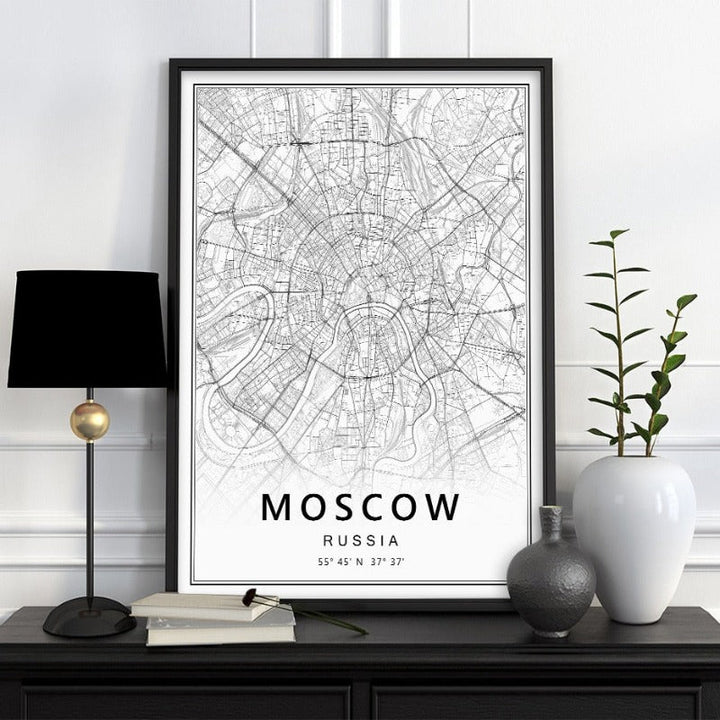 Moscow St Petersburg City Map Russia  - Canvas Wall Art Painting | Bowlift
