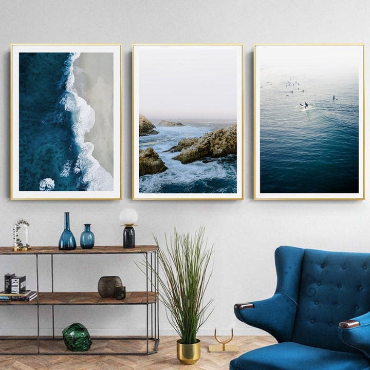 Nordic Sea Wave Scene Wall Art - Canvas Wall Art Painting | Bowlift