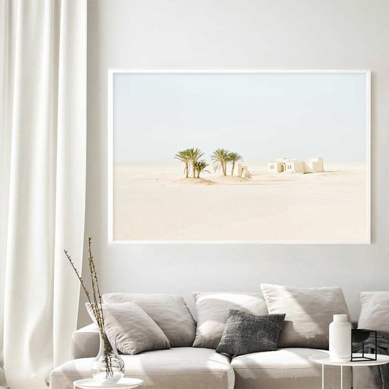 Palm Tree White Concrete Building - Canvas Wall Art Painting | Bowlift