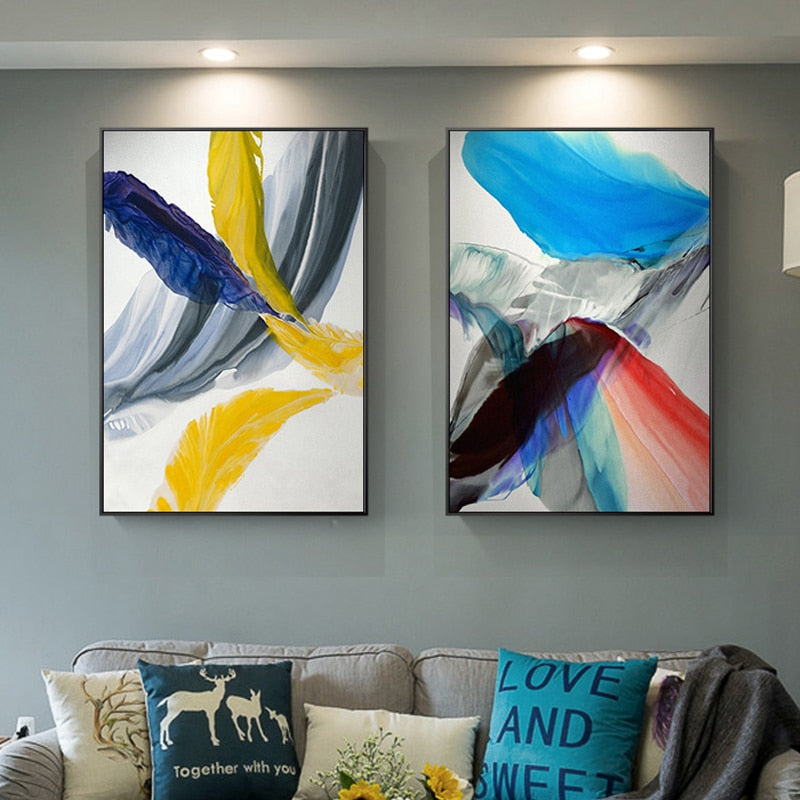 Feathers of Hope Colorful HD - Canvas Wall Art Painting | Bowlift