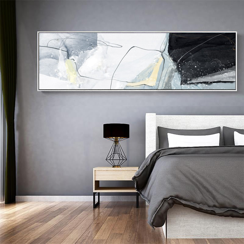 Long Blue Marble Background Bedroom - Canvas Wall Art Painting | Bowlift