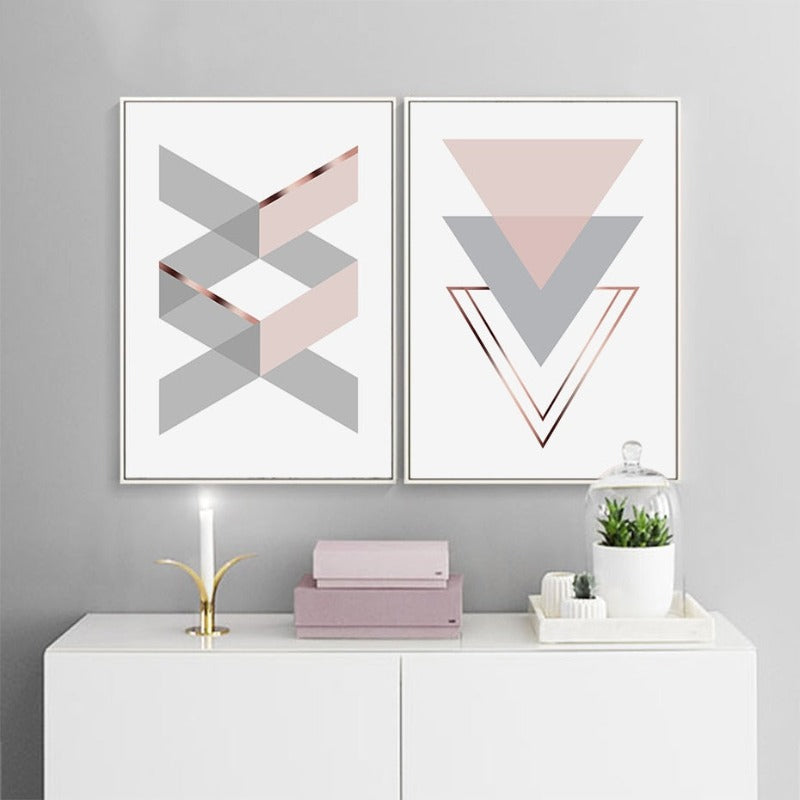 Geometric Pink Home - Canvas Wall Art Painting | Bowlift