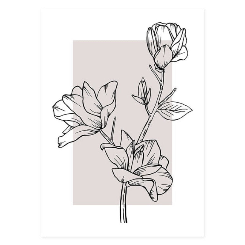 Modern Pink Floral Sketch Plants - Canvas Wall Art Painting | Bowlift