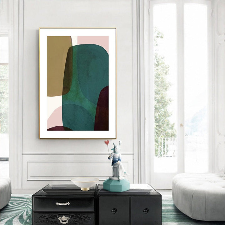 Blue Art Abstract Geometric Trendy - Canvas Wall Art Painting | Bowlift